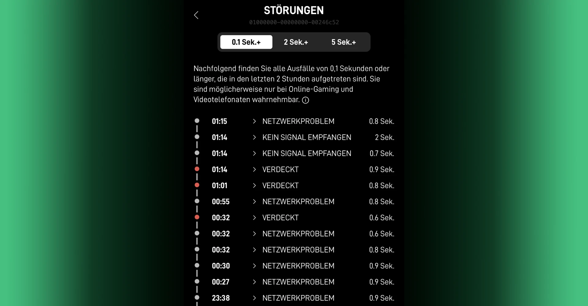 Starlink Störungsübersicht selbst bei Installation des Dishes auf 3m Höhe ohne höhere Bauwerk im Umfeld nach der Tour.